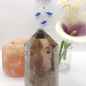 Smokey Quartz Chunky Tower with Rainbow Inclusions, Crystal Point, Healing Crystal, UK, meditation crystal decor