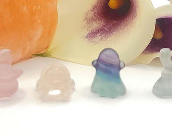 mini fluorite carvings rainbow crystal carvings, Halloween crystals, mini crystals, pocket crystal
