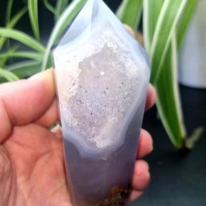 Druzy Achat Turm, blauer Achat Kristallspitze, UK Verkäufer