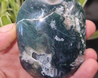 XL Moosachat Handschmeichler: Grüner Chalcedon Kristall Geschenk