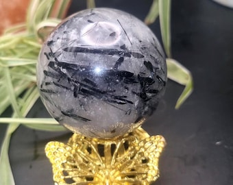 Black Tourmaline in Quartz Sphere: Rainbow Crystal Healing Stone