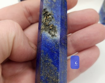 lapis lazuli towers  with pyrite inclusions uv reactive crystal, blue crystal small  crystal healing tower