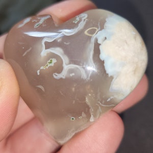 Pink & Blue Flower Agate Heart Carving: Natural Gemstone Love Stone
