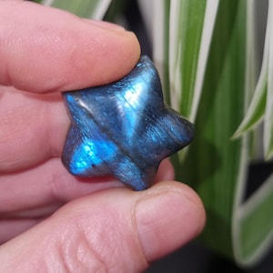 high quality small labradorite star carving, pocket crystal gift, blue flash labradorite