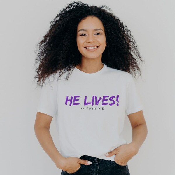 He Lives within me White w/purple | Relaxed fit premium heavyweight tee