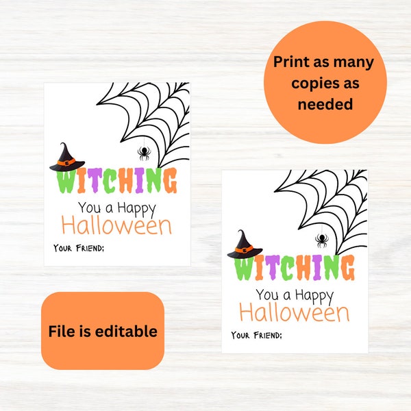 Halloween Favor Trick or Treat Tags Printable Classroom Favors Birthday Party Boo Your Neighbors Witching You Happy Halloween Editable Canva