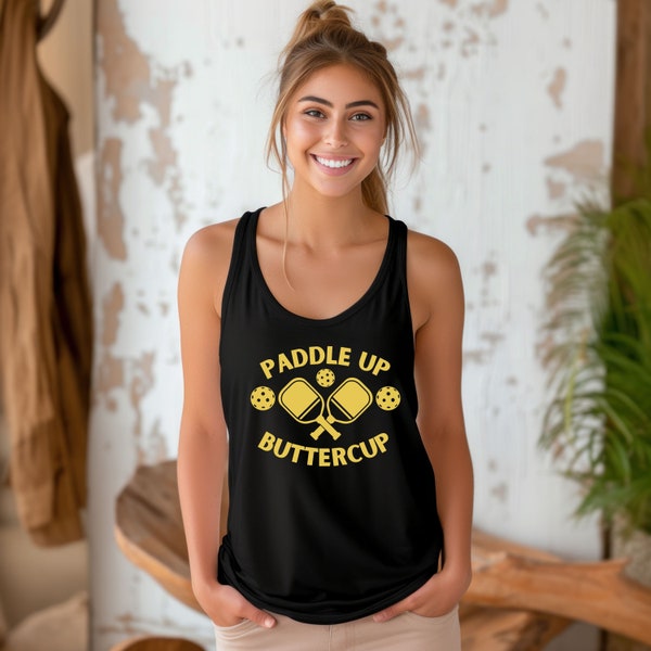 Pickle Ball Women's Flowy Racerback Tank, Pickleball Tank, Paddle Up Buttercup Tank for Women