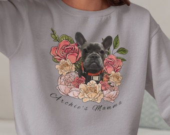 Frenchie mamma-tröja | Personlig Frenchie-tröja | Frenchie mamma-tröja med din hunds namn | Gåva för husdjursälskare | Anpassad Frenchie