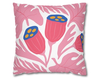 Rosa floraler quadratischer Kissenbezug aus gesponnenem Polyester, süße Kissenbezüge, Wohnzimmerdekoration, Schlafzimmerdekoration