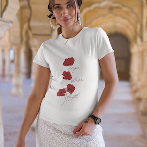 Red Poppy Flower T-Shirt for Women, Lightweight Cotton T-Shirts, Short Sleeve T-Shirt, Outdoor Shirt Mockup, Flower T-Shirt , Gift for Her