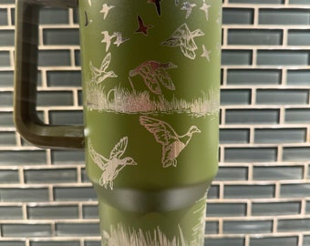 Ducks on the Pond  Laser Engraved OD Green 40oz Tumbler