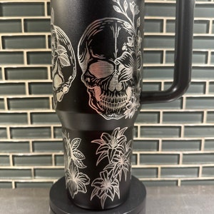 Skulls and Flowers Laser Engraved black 40oz Tumbler
