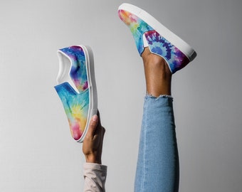 Womens Tye Dye Slip-on Canvas Shoes, Comfortable, Colorful Pattern, Hippie, 60s' Fashion, Womens Casual Sneakers