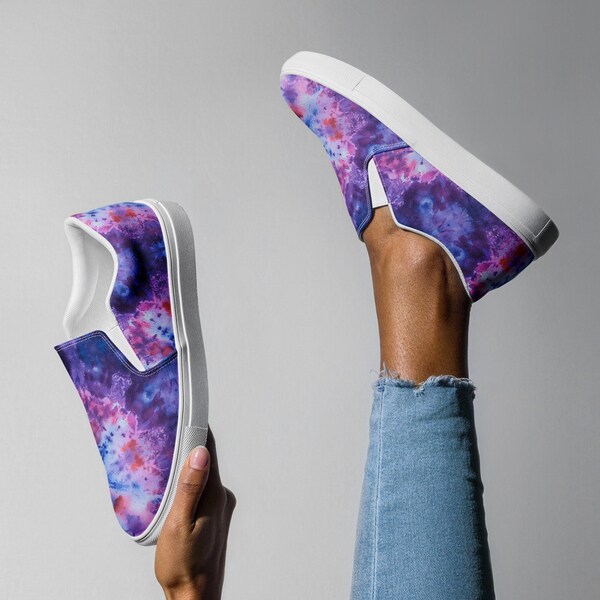 Tie Dye Purple Women's Slip On Sneakers