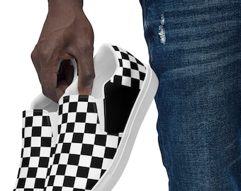 Zapatos de lona a cuadros sin cordones: zapatillas de skate en blanco y negro