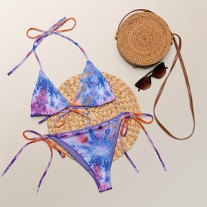 Tie Dye String Bikini: Recycled Polyester Swimsuit, UPF 50+