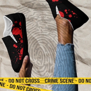 Blood Splattered Women’s  Black slip-on canvas shoes | Goth | Dark Humor | Halloween Lover | Crime Show Lovers
