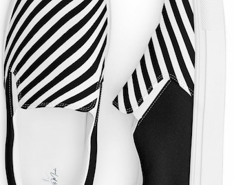 Zapatos sin cordones de lona negra a rayas - Estilo casual para hombre