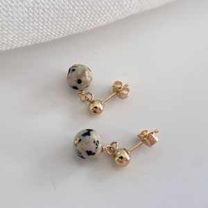 Gold Filled Stud Drop Earrings Dalmatian Jasper, Gift for her image 5