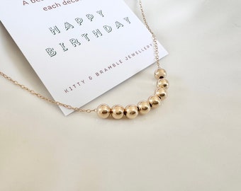 80th Birthday Gold Filled Necklace, Handmade Beaded Necklace, Gift for her