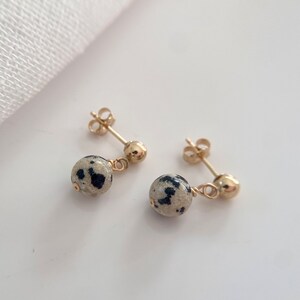 Gold Filled Stud Drop Earrings Dalmatian Jasper, Gift for her image 6