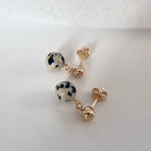 Gold Filled Stud Drop Earrings Dalmatian Jasper, Gift for her image 7