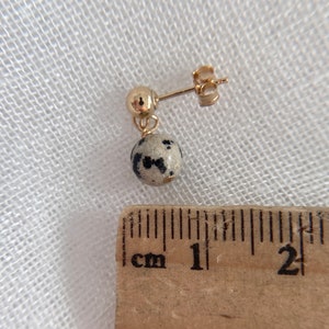 Gold Filled Stud Drop Earrings Dalmatian Jasper, Gift for her image 3