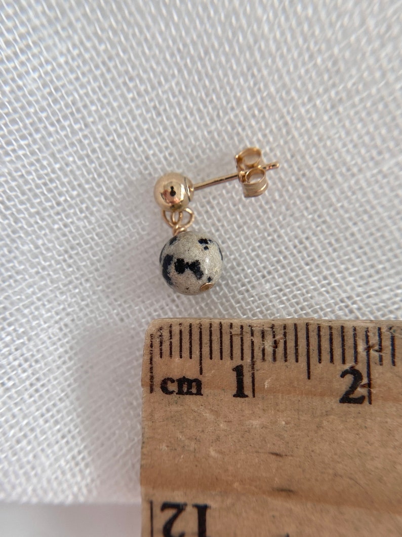 Gold Filled Stud Drop Earrings Dalmatian Jasper, Gift for her image 3