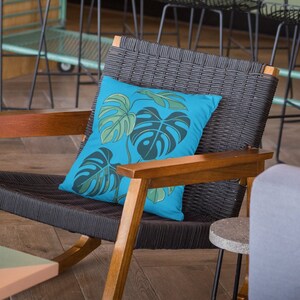 Monstera Leaf Tropical Blue Square Throw Accent Pillow Tropics and Tropical Decor Plant Lover Sofa Pillow Couch Pillow Decorative Pillow