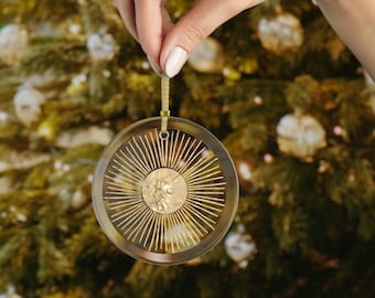 Gold Glass Ornaments Sunburst Star Gift Present Topper Golden Sun Theme Tree