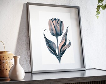 Black and Rose Tulip Framed Matte Poster: Modern Home Office Wall Art