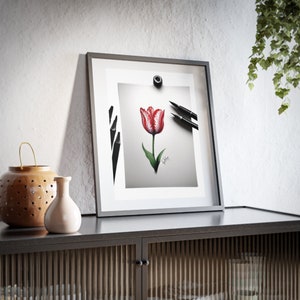 Red White Tulip Art Doodle Wall Art Matte Framed Poster Print Home Office Wall Art Decor