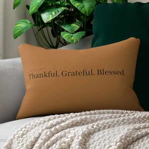 Thankful. Grateful. Blessed. Throw Pillow. Minimalist Pillow. Accent Pillow. Breakfast Pillow. Spun-Polyester Lumbar Pillow