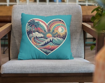 I Love You To The Beach And Back Turquoise Blue Square Accent Toss Ocean Tropical Valentines Couch Sofa Bed Daybed Home Decor Pillow Palm