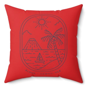 Aloha Hawaii USA Square Toss Throw Couch Sofa Bed Accent Red Island of Hawaii Lehua Flower Representing Beautiful Travel Destination Pillow