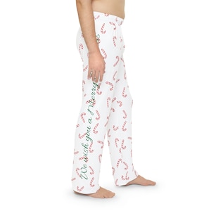 We Wish You A Merry Christmas Candy Cane Print Men&#39;s Pajama Pants White Background Xmas PJ&#39;s Bottoms Cozy Home Soft Clothing
