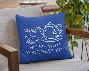 Tea Lover Accent Pillow: Blue Sofa Throw, Tea Time Home Decor