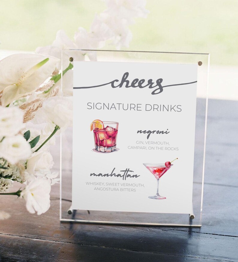 Signature Drinks Bar Menu Sign: Editable Template With Featured ...