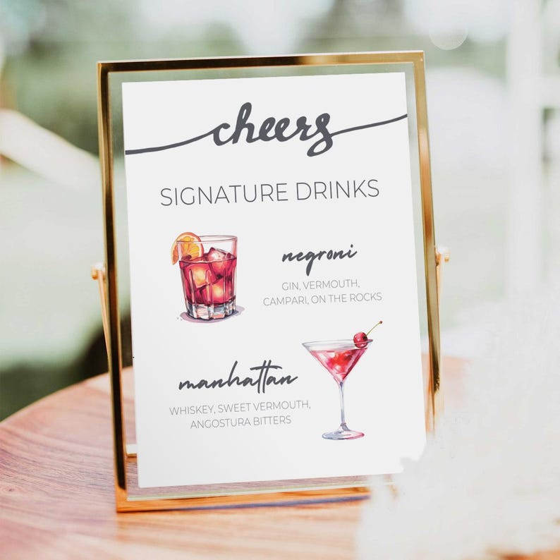 Signature Drinks Bar Menu Sign: Editable Template With Featured ...