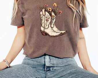 Western Cowboy Boots Comfort ColorsGarment-Dyed T-shirt, Rodeo Country Shirt, Vintage Tee, Gift for Western Enthusiasts, Cowgirl , giftf ul