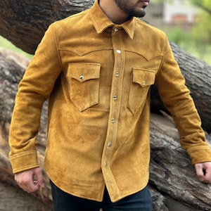 Men&#39;s Brown Real Suede Trucker Jacket, Western Style Cowboy Suede Leather Trucker Jacket, Men Suede Leather Classic Trucker Jacket