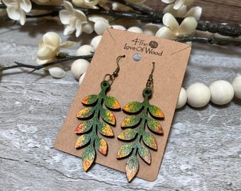 Handmade Boho Wooden Earrings, Fall Leaf Earrings, Earthy Jewelry, Nature Lover Gift