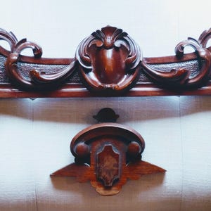 Antique Carved Oak Pediments – Ornate Victorian Architectural Salvage, Wood Crest