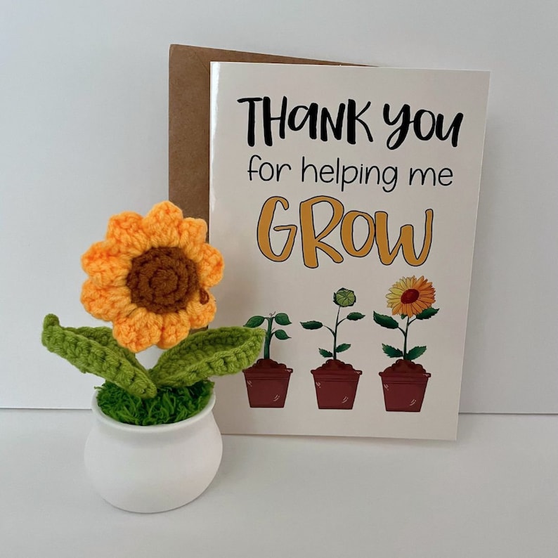 Thank You for Helping Me Grow - Crochet Flower Teacher Gift & Card - Etsy