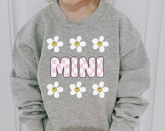 Groovy Daisies Mini Youth Crewneck Sweatshirt | Pink Checkered | Daisies | Mommy and Me