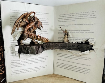 Buchstützen-Buchecke Herr der Ringe, Balrog gegen Gandalf - Moria-Diorama (Digital)