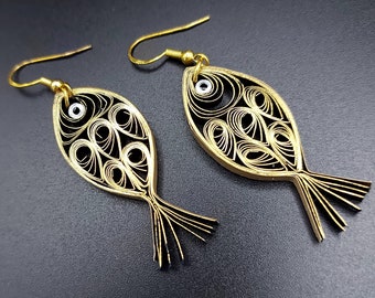 Lucky Fish Paper Quilling Earrings- Quilling Jewelry- Handmade Earrings- Silver Plated Earring Hooks- Unique Gift