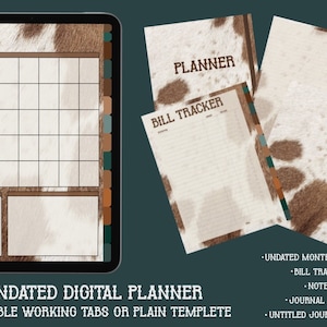 Cowhide Goodnotes Digital Planner, Cute Western Planner, Digital Templates