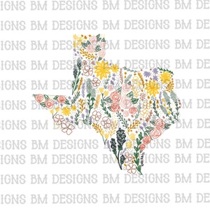 Texas State Made Of Flowers PNG, Cute Hand Drawn Texas PNG, Texas Floral Design