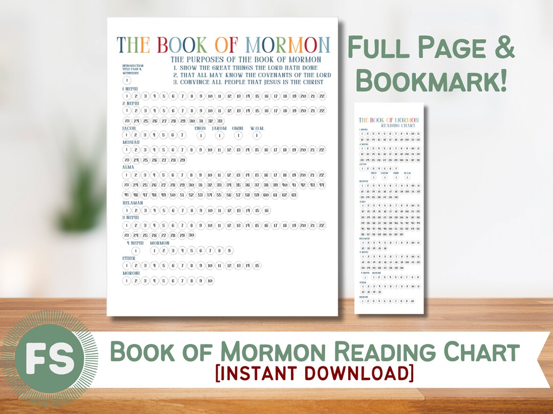 Book of Mormon Reading Chart With Bookmark (INSTANT DIGITAL DOWNLOAD ...